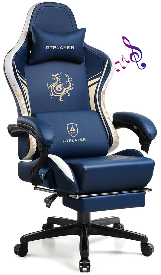 GTPLAYER Gaming Chair with Bluetooth Speakers and Footrest Dragon Series Video Game Chair ，Heavy Duty Ergonomic Esports Computer Office Chair Blue (Royal Blue)